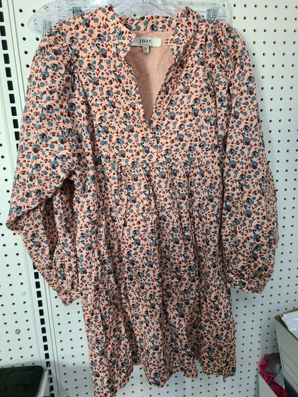 Joie Floral Print Pink Blue Long Sleeve Cotton Dress M Made In China